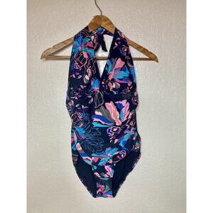 Time and Tru One Piece Bathing Suit Size Large (12-14) Swimsuit Floral Tie Back